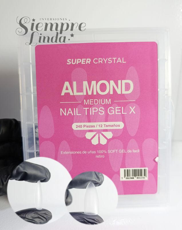 SOFT GEL TIPS ALMOND MEDIUM 240 PCS SUPER CRISTAL