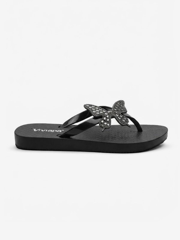 Sandalias playeras Negra con Mariposa