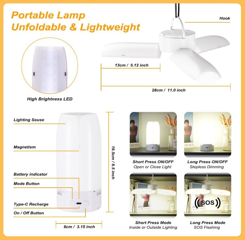 Lapara LED plegable recargable 1800LM – 5000mAh